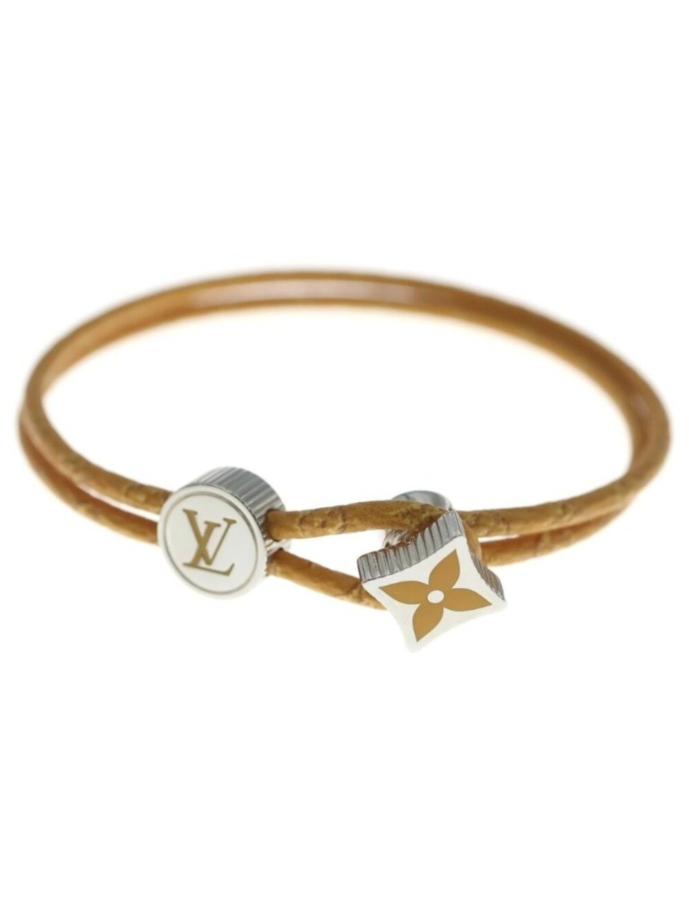 Louis Vuitton Earrings Back It Monogram Heritage Leather Bracelet Yellow Silver